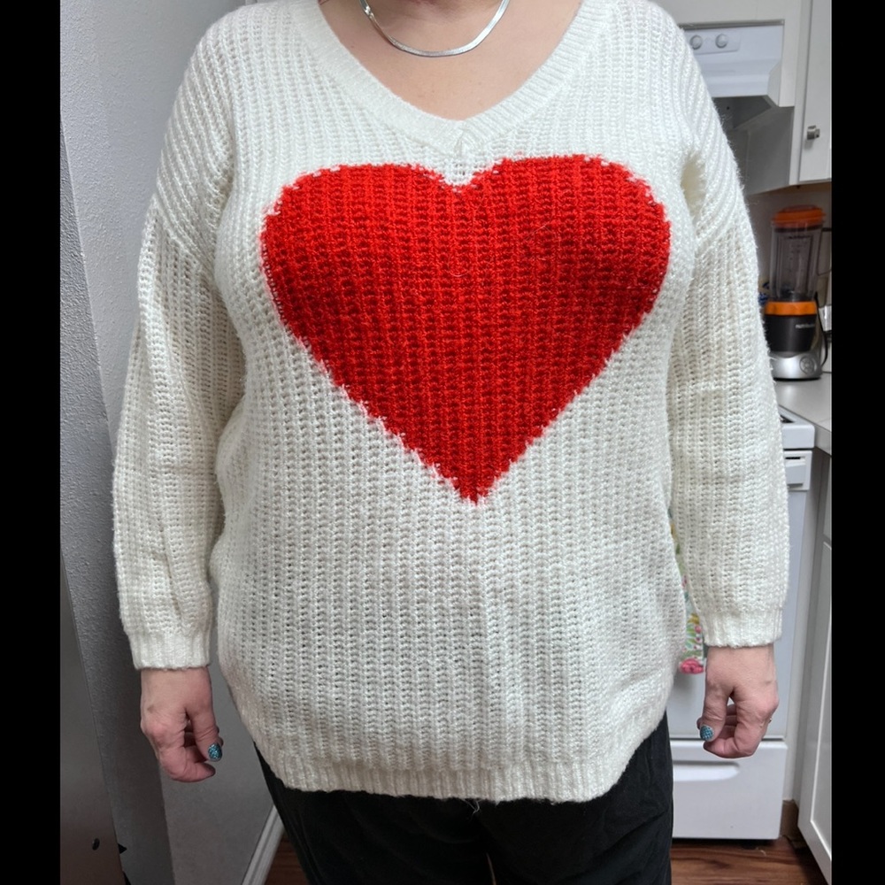 Torrid white heart sweater size 2